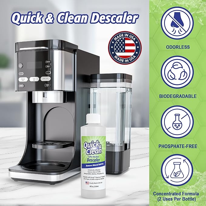 Quick & Clean 4-Pack of Cleaning Cups + 2 Filters with Descaler Bundle (2 Total Uses) - 2.0 Compatible, Descaling Solution for Keurig, Nespresso, Ninja, Delonghi, All Coffee and Espresso Machines…
