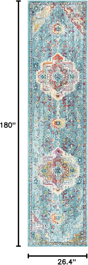 SAFAVIEH Crystal Collection Runner Rug - 2'2" x 15', Teal & Orange, Medallion Distressed Design, Non-Shedding & Easy Care, Ideal for High Traffic Areas in Living Room, Bedroom (CRS501J)