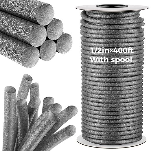 1/2 Inch x 400 ft Foam Backer Rod for Gaps Joints Concrete Crack Filler Caulk Saver Bulk Foam Backing Rod Concrete Filler Rope for Weather Stripping Door Seal (Gray)
