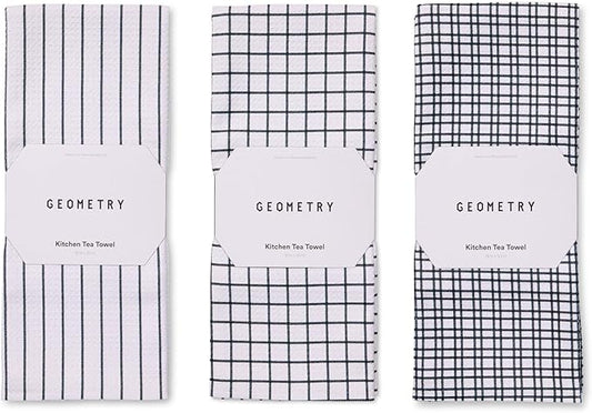 GEOMETRY Kitchen Tea Towels - Quick Dry Microfiber Dish Towels for Kitchen - Everyday Lines 18" x 30" - 3 Pack