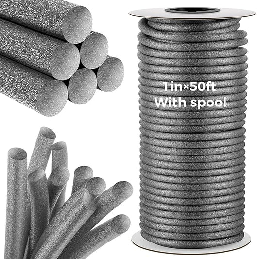 1 Inch x 50 ft Foam Backer Rod for Gaps Joints Concrete Crack Filler Caulk Saver Bulk Foam Backing Rod Concrete Filler Rope for Weather Stripping Door Seal (Gray)