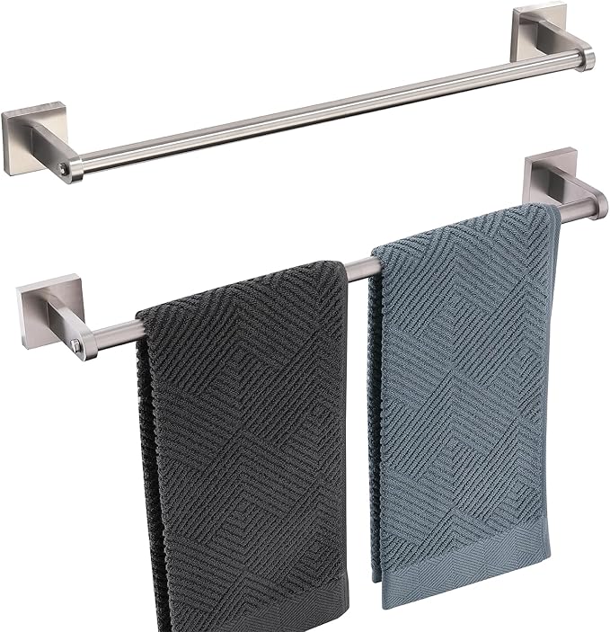 Miyili 18-Inch Brushed Towel Bar - SUS304 Stainless Steel Wall Mounted Towel Holder, Rustproof Space-Saving Towel Hanger Bathroom Accessories, 2-Pieces