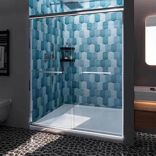 Glass Shower Door 44-48" W x 72" H Semi-Frameless Double Sliding Bathroom Shower Doors with 1/4 inch Clear Tempered Glass for Walk-in Shower, Chrome