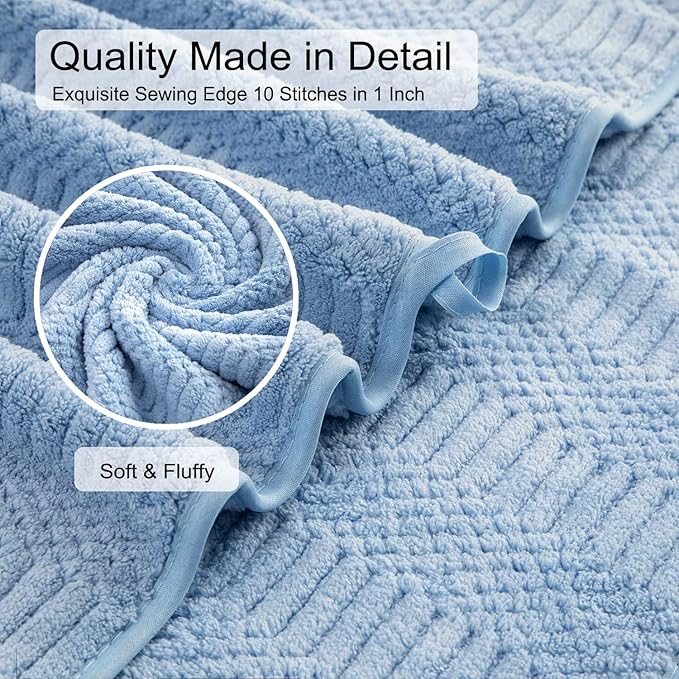 8 Piece Oversized Blue Bath Towel Set-2 Extra Large Bath Towel Sheets,2 Hand Towels,4 Washcloths-600GSM Soft Highly Absorbent Quick Dry Beach Chair Towels Woven Towels for Bathroom Hotel and Spa