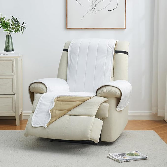 Great Bay Home Velvet Recliner Cover - Washable Slipcover Furniture Protector with Elastic Straps - Furniture Cover for Dogs, Kids, and Pets - Stitched Detail (White)