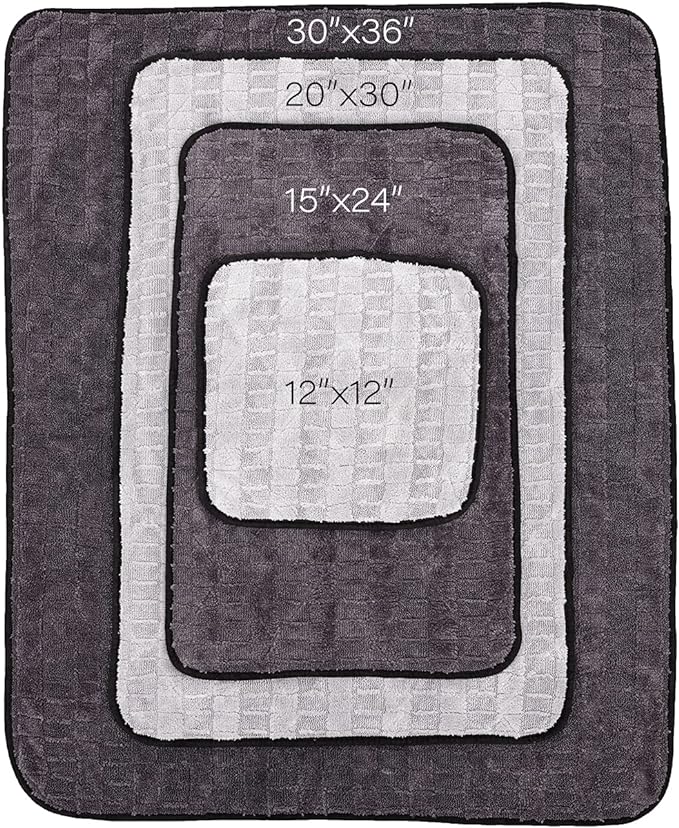 The Rag Company Gauntlet Car Drying Towel - 70/30 Korean Microfiber, Dries Faster Without Scratching, 900gsm, 12x12 inches, Ice Grey/Grey, 3 Pack