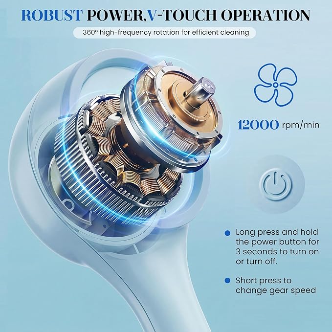 Electric Body Brush Back Scrubber for Shower，5 Replaceable Heads and Hook,Waterproof Long Dual Handle Power Body Scrubber 2 Speeds, for Cleansing Body, Exfoliating and Massaging Skin.