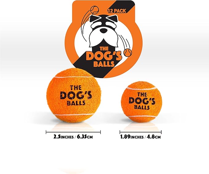 The Dog's Balls Dog Tennis Balls for Dogs, Orange, 12-Pack - Non-Abrasive Felt Fetch Balls, Tough Rubber Core, Float in Water, Fits Standard Launchers