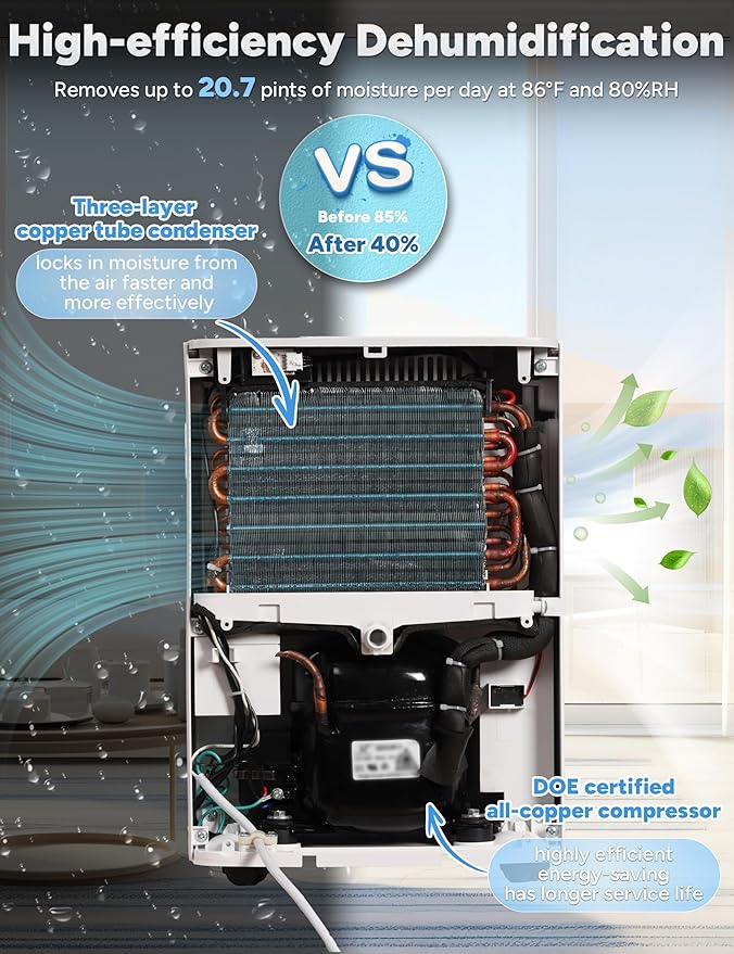 2500 Sq.Ft Dehumidifier for Home Basement 34 Pints Max - Smart WiFi Controlled Dehumidifier with Drain Hose Dry Clothes 24HR Timer 1.6L tank for RV Bedroom Bathroom Homelabs Office Large Room