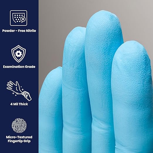 Adenna Miracle 4 mil Powder-Free Nitrile Exam Gloves, Medical Grade, Blue, Medium, Box of 200