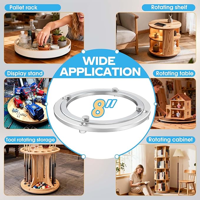 Lazy Susan Hardware,8 inch Heavy Duty Lazy Susan Bearing Kit,Rotating Serving Turntable for Aluminium Alloy Turntable Bearing,Swivel Base Hardware for Dining Table,DIY,Display Stand,Workbench
