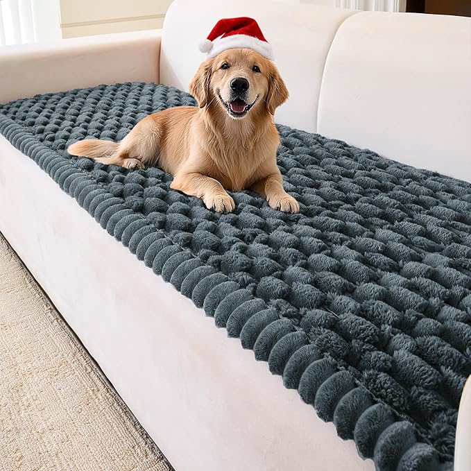 Couch Cover for Dogs Washable,Non Slip Fuzzy Durable Couch Covers for 3 Cushion Sofa Pet Friendly Sofa Cover Dog Thick Soft Slipcovers Protector Couches Mat Bed (Grey, 27.6" x 82.7"/70x210cm)