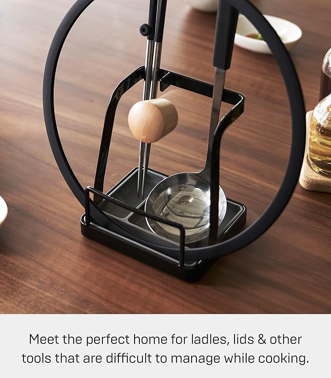 YAMAZAKI Home Tower Lid & Ladle Stand - Large, Kitchen Stand For Utensils, Lids, And Cookbooks, Heat-Resistant Kitchen Stand - Steel