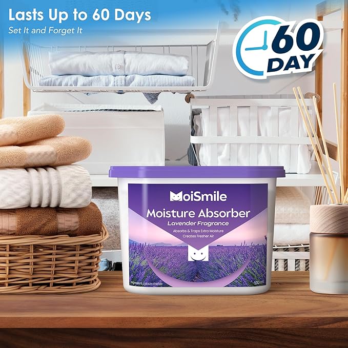 Moisture Absorbers 6 Packs, 10.8OZ Lavender Vanilla Efficient Humidity Absorber ＆ Odor Eliminator Boxes, Refillable Car Dehumidifier for Closet, Bathroom, Basement＆ RV