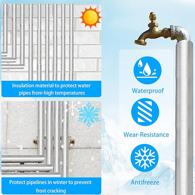 3/5 " ID Pipe Insulation Foam Tube Self Adhesive 16 " L Peel and Stick Pipe Insulation Foam Wrap Aluminum Foil Pipe Covers for Spigot, Winter Outside Pipes, Sprinkler 20 PC