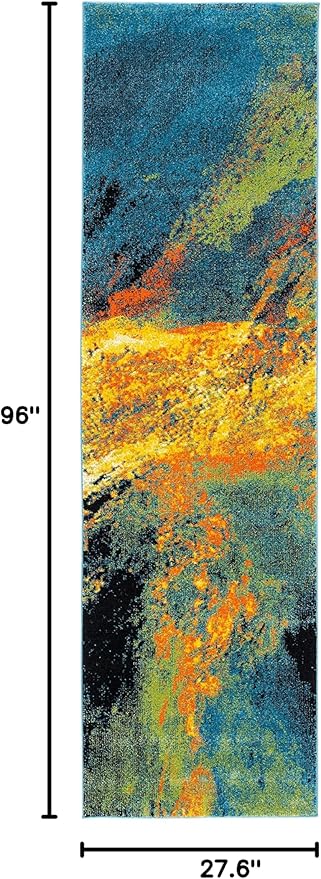 SAFAVIEH Galaxy Collection Runner Rug - 2'3" x 8', Blue & Yellow, Modern Abstract Design, Non-Shedding & Easy Care, Ideal for High Traffic Areas in Living Room, Bedroom (GAL117L)