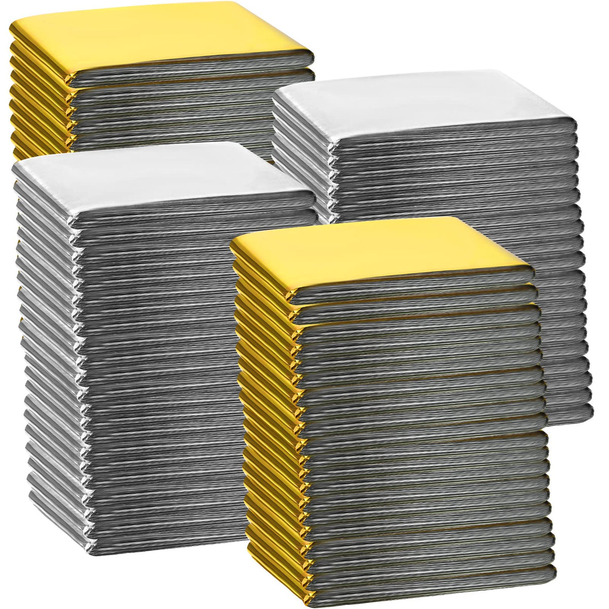 100 Pack Emergency Thermal Blankets Foil Space, Gold, Silver - Image 1