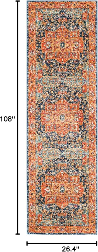 SAFAVIEH Evoke Collection Runner Rug - 2'2" x 9', Blue & Orange, Oriental Medallion Distressed Design, Non-Shedding & Easy Care, Ideal for High Traffic Areas in Living Room, Bedroom (EVK275C)