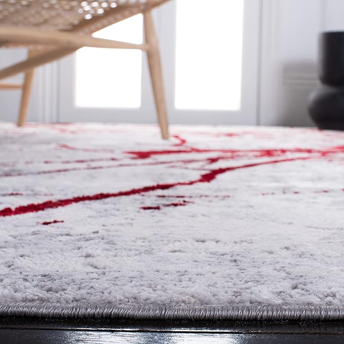 SAFAVIEH Amelia Collection Accent Rug - 4'5" x 6'5", Grey & Red, Modern Abstract Design, Non-Shedding & Easy Care, Ideal for High Traffic Areas in Entryway, Living Room, Bedroom (ALA293L)