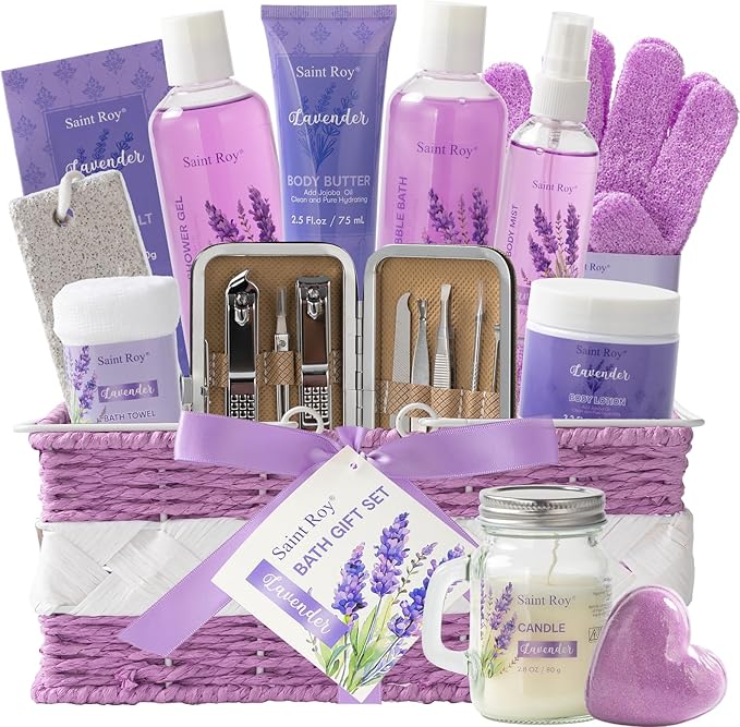 20 Pcs Spa Gifts for Women, Lavender Bath and Body Gift Basket, Spa Gifts for Women Bath and Body Care Set, Relaxing Bath Sets for Mom, Spa Kit, Birthday, Christmas, Mother Day, Anniversary