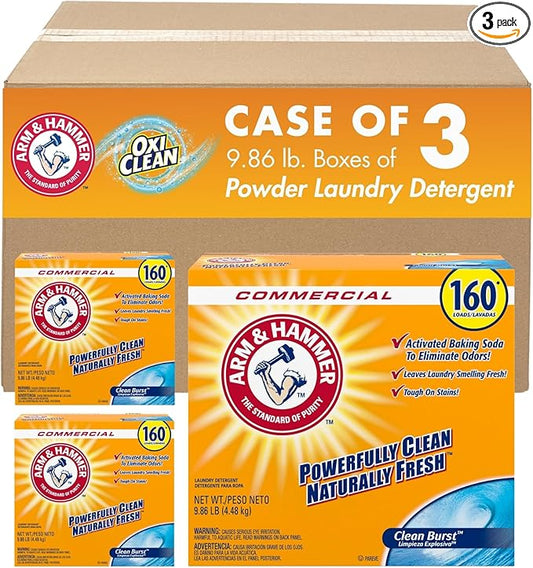 Arm & Hammer Powder Laundry Detergent, Clean Burst Scent, 9.86 lb (Pack of 3)