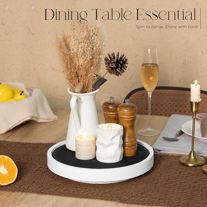 EOSAHR Non-Skid Wood Lazy Susan Organizer Turntable for Home Decor – Stylish 10.5" Lazy Susan Turntable for Cabinet, Pantry & Coffee Table - Great for Bathroom Organizers and Storage (White)