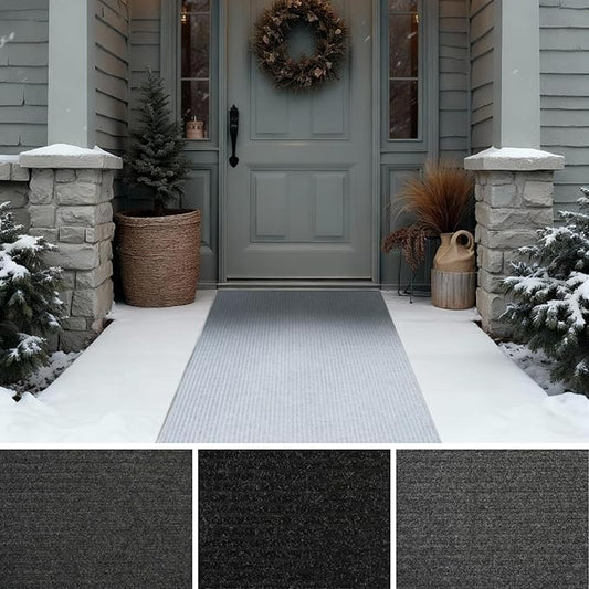 iCustomRug Ribbed Hallway Runner – 3'x10' Grey, Indoor/Outdoor, Non-Slip TPR Rubber Backing, Low-Profile All-Weather Carpet, Non-Shedding & Easy Care, Utility Rug Ideal for High Traffic Areas