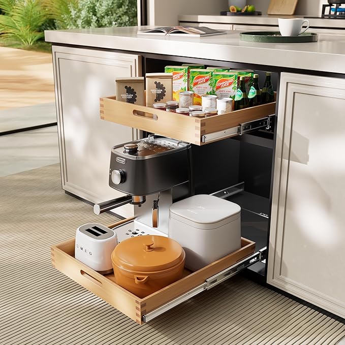 Pull Out Drawers for Cabinets 18"W x 21"D, Heavy-Duty Slide Out Wood Drawer Shelf, Pull Out Cabinet Organizer 100 lbs Capacity, Base Cabinet Organization for Kitchen, Pantry