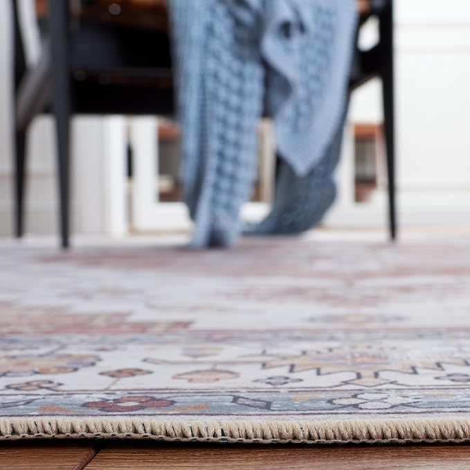 SAFAVIEH Washable Rug Tucson Collection - 4' x 6', Ivory & Rust, Slip Resistant & Easy to Clean, Ideal for Foyer, Kitchen, Nursery, Office, Bedroom (TSN109A)