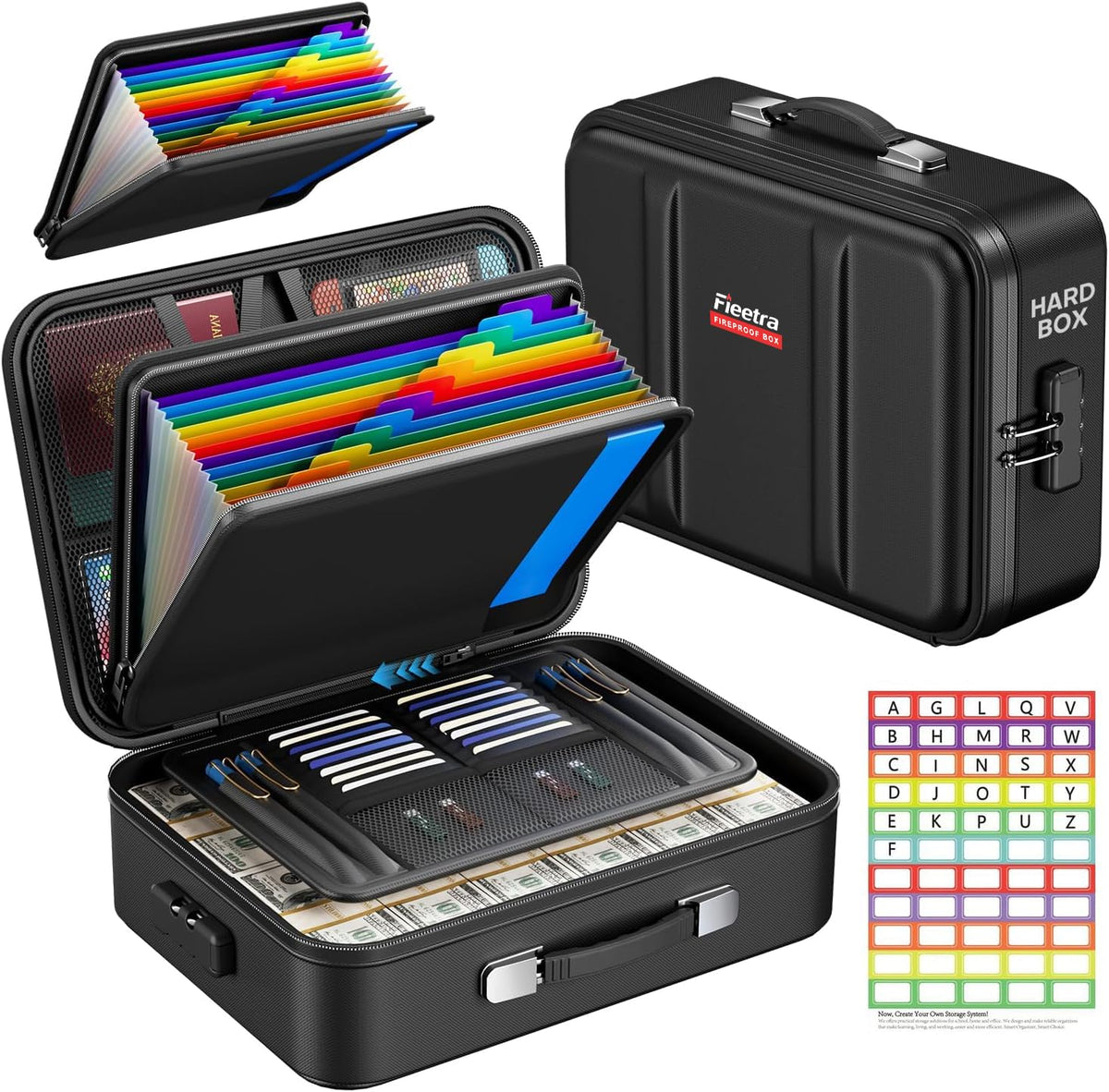 Fireproof Document Box with Lock, Hard Case Safe Box Water - Image 1