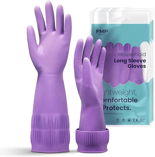 FMP Brands 3/6/12/60 Pairs 15 Inch Extra Long Rubber Dishwashing Gloves - Non-Slip for Cleaning, Kitchen, Bathroom, Gardening