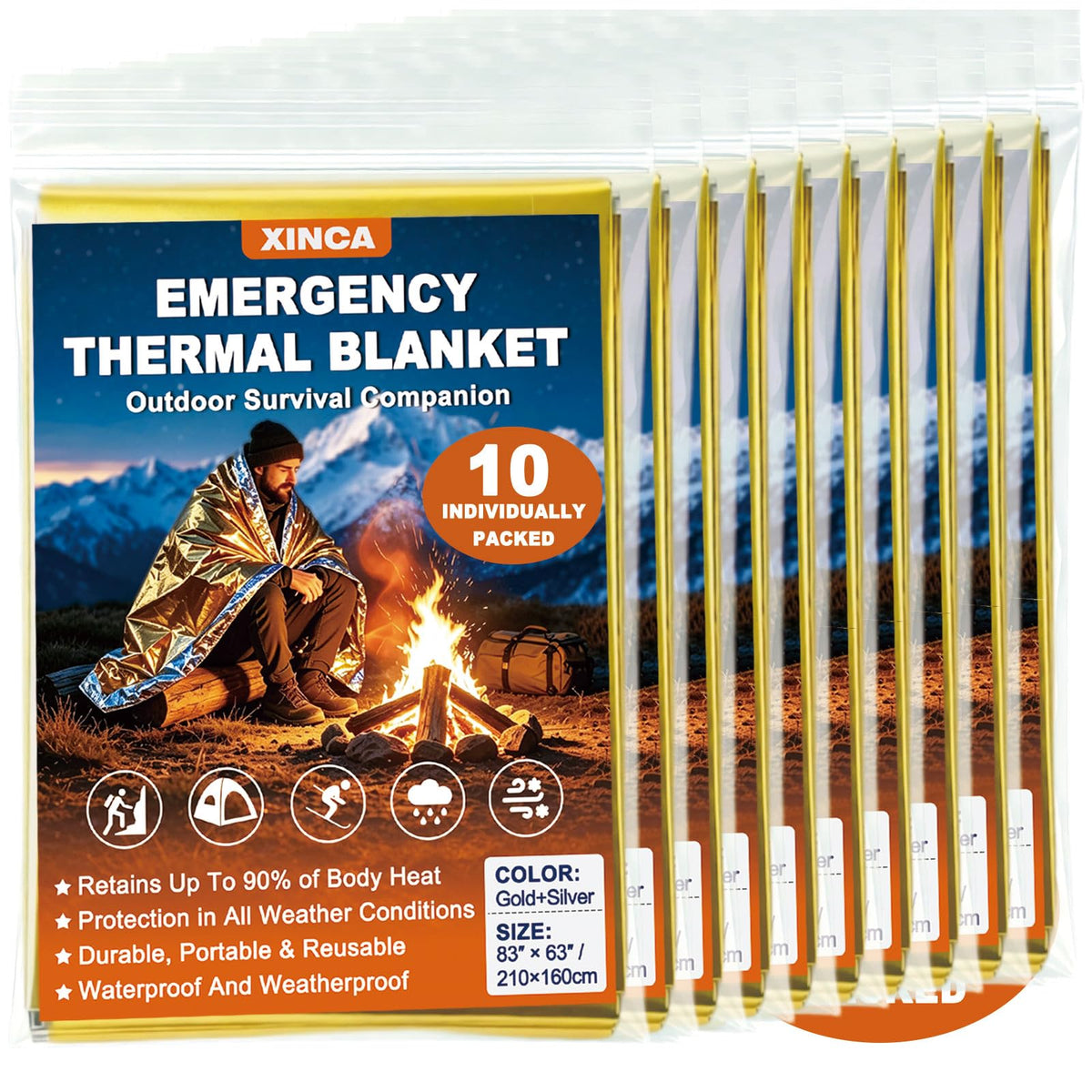 Emergency Blanket 10Pack – Gold & Silver Double Sided - Image 1