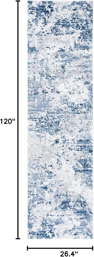 SAFAVIEH Amelia Collection Runner Rug - 2'2" x 10', Navy & Grey, Modern Abstract Design, Non-Shedding & Easy Care, Ideal for High Traffic Areas in Living Room, Bedroom (ALA705N)