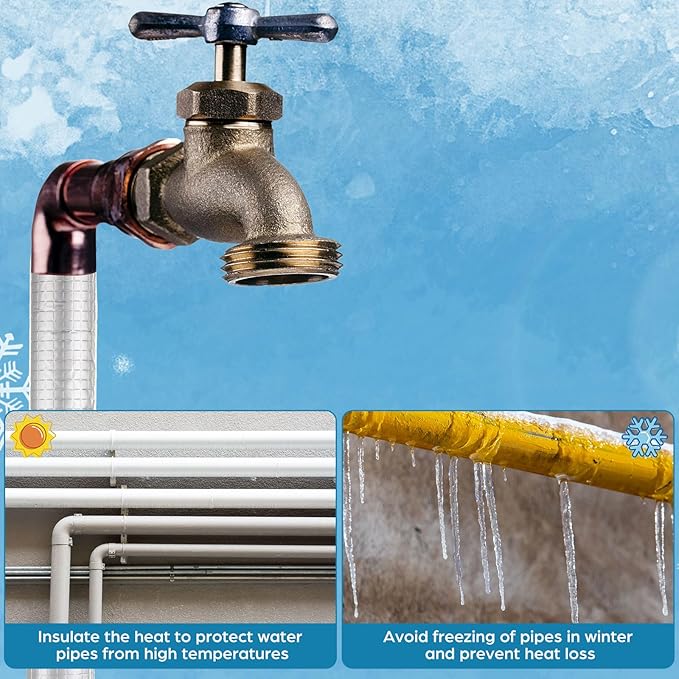 Tondiamo 8 Pcs 3 ft Pipe Insulation Foam Tube Self Adhesive Insulation Foam Wrap with Aluminum Foil Tape Water Tubing Cover for Outdoor Winter Irrigation, Spigot, Sprinkler Protection(1.5 Inch)