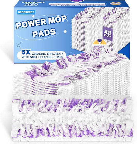 48 Pack Disposable Power Mop Pads Refills for Swiffer Power Mop Pads, 5X Cleaning & Unscented 14-Layer Thickened Multi-Surface Replacement Mopping Refills Pads for Floor Surface Cleaning