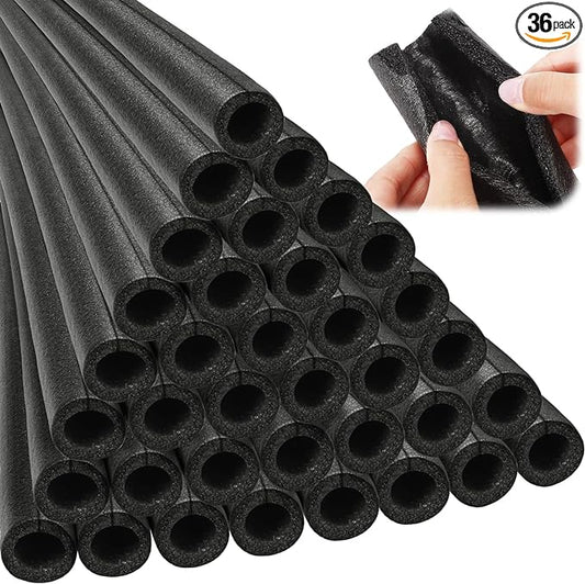 Amylove 36 Pcs 3.3 Feet Foam Pipe Insulation Foam Tube Insulating Water Pipe Pool Swim Noodles Heat Preservation Pipe Covers for Tubing Outdoor Freeze Protection (Black,1 Inch)