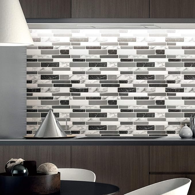 Art3d 12"x12" Peel and Stick Backsplash Tile for Kitchen, Marble Grey (6-Sheet)