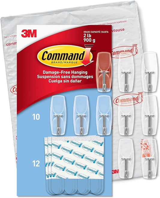 Command Medium Clear Wire Toggle Hooks,10 Wall Hook and 12 Strips, Damage-Free Hanging with Adhesive, Great for Hanging, Organization and Storage, Holds up to 2 lb
