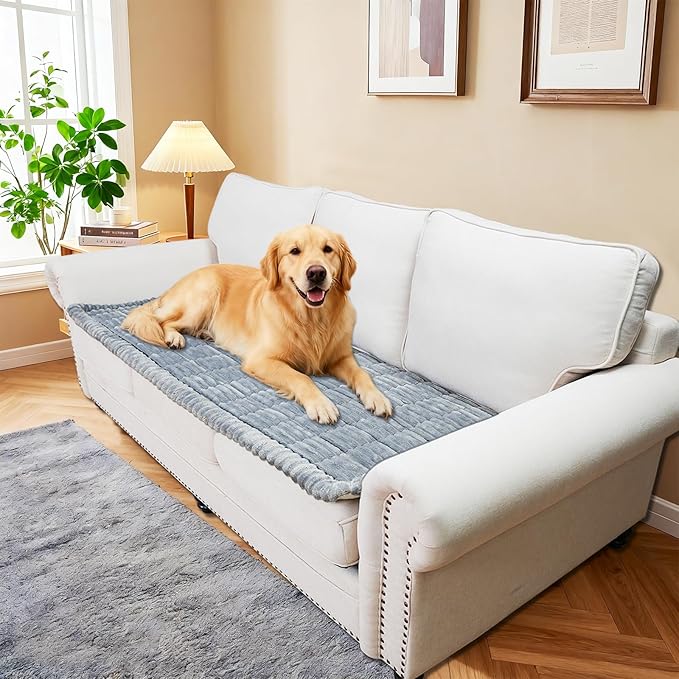 Waterproof Couch Cover for Dogs Washable,Non Slip Fuzzy Durable Couch Covers for 3 Cushion Sofa Pet Friendly Sofa Cover Dog Thick Soft Slipcovers Protector Couches Mat Bed (Light Grey, 27.6" x 59.06")