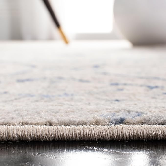 SAFAVIEH Brentwood Collection Area Rug - 5'3" x 7'6", Light Grey & Blue, Floral Damask Ogee Trellis Design, Non-Shedding & Easy Care, Ideal for High Traffic Areas in Living Room, Bedroom (BNT860G)