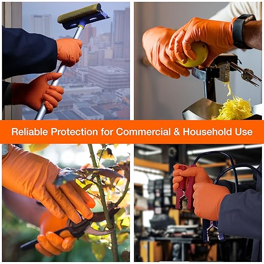 1st Choice 6 mil Orange Gloves, Disposable, Latex Free, Raised Diamond Grip, Mechanic Glove for Men, XL, 2 Cases of 1000