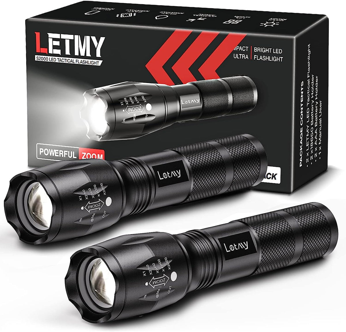 LETMY Tactical Flashlight S2000-2 Pack Bright Military - Image 1