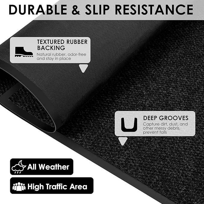 2′ x 13′ Front Door Mat Indoor Outdoor Entrance, Commercial Floor Mat Heavy Duty Dirt Trapper Entryway Doormat, Custom Size Non Slip Rubber Backing Welcome mat, Door Mat for High Traffic Area
