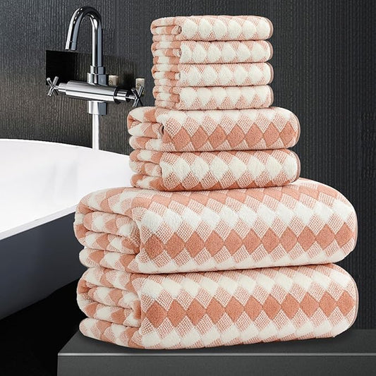 8 Piece Bathroom Towel Set |2 Oversized Bath Towels,2 Hand Towels,4 Washcloths| 600GSM Soft Hotel Towel Set Extra Large Bath Sheet for Bathroom,Highly Absorbent Quick Dry Bath Towel Collections,Peach