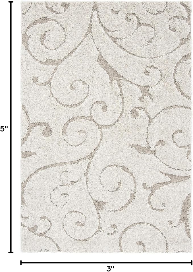 SAFAVIEH Florida Shag Collection Accent Rug - 3'3" x 5'3", Cream & Beige, Scroll Design, Non-Shedding & Easy Care, High-Low Plush Pile, Ideal for Living Room, Bedroom, Dining Space (SG455-1113)