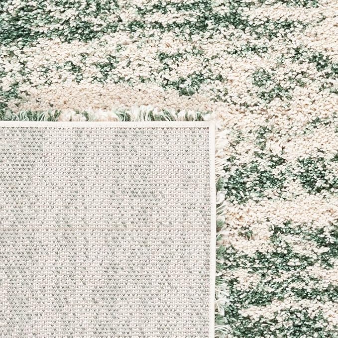 SAFAVIEH Hudson Shag Collection Runner Rug - 2'3" x 12', Ivory & Green, Modern Design, Non-Shedding & Easy Care, 2-inch Thick Ideal for High Traffic Areas in Living Room, Bedroom (SGH206Y)