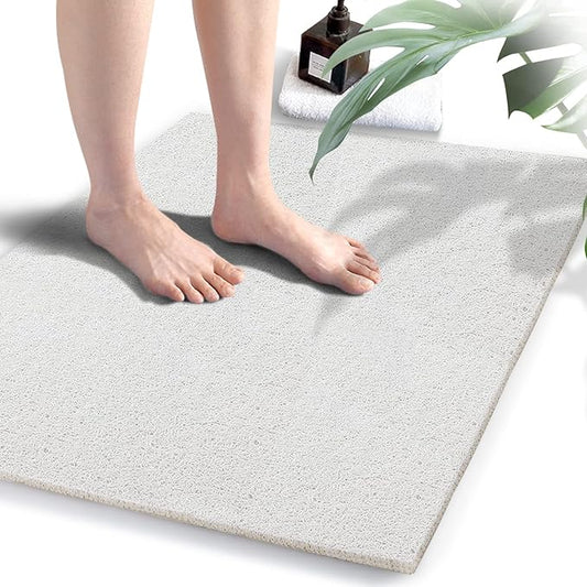 godehone Shower Mats Non Slip Without Suction Cups, PVC Loofah Bathroom Mats, Loofah Mats for Shower and Bathroom, Quick Drying, 23.6× 34.6 Inch, White