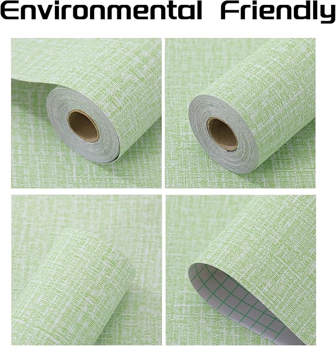 Peel and Stick Wallpaper Green Grass Cloth Wall Paper - 15.7 x 98 Inch Self Adhesive Wallpaper Peel and Stick, Easy to Paste Wall Contact Paper for Stand Liner, Table and Door Makeover Decor