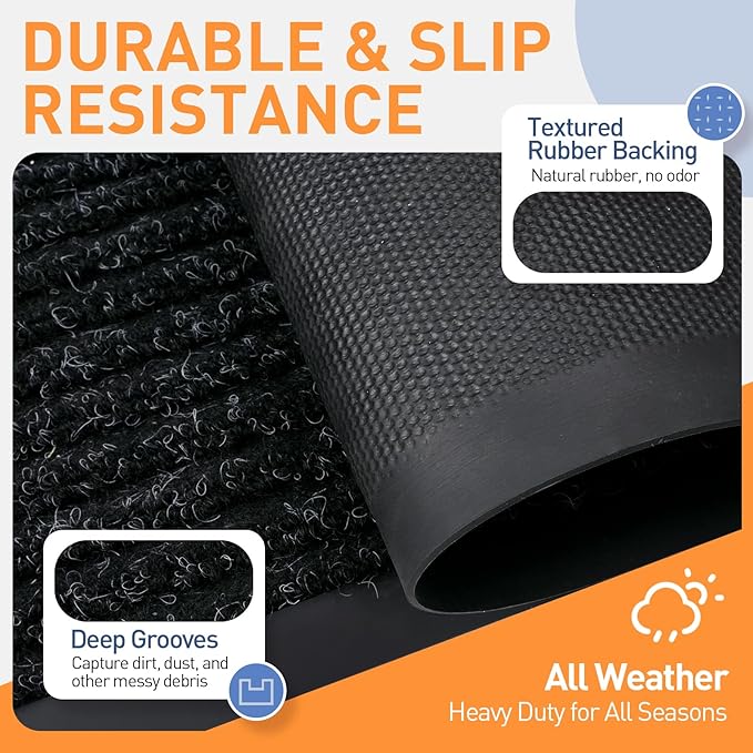 Front Door Mat Indoor Outdoor Entrance, 2ft x 25ft Non Slip Custom Size Outdoor Mat, Commercial Easy Clean Door Mat, Low-Profile Doormat Welcome Floor doormats, Resist Dirt for Front Door Patio Decor
