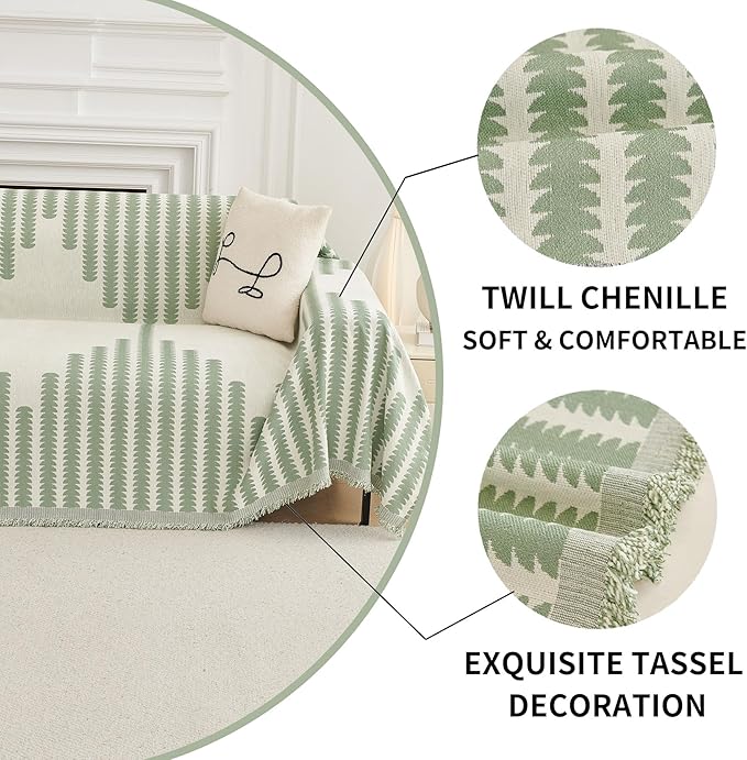 HAOMAIJIA Boho Sofa Covers Couch Covers for 3 Cushion Couch Sofa Pet Friendly Soft Thick Non Slip Couch Cover for Dogs Washable Sectional Couch Covers L Shape Furniture Protector (Green, 91"x134")